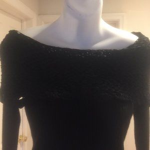 Black Knit & Crochet Collar Sweater ~  Size XL